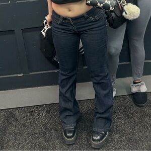Y2K Dark Wash Angel Low Rise Flared Jeans